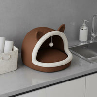 All-Season Semi-Enclosed Cat Nest Washable Cat Ear Pet Bed With Hanging Toy for Cats