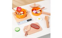18 Pieces Wooden Kitchen Toy Set Sturdy Wood Construction Miniature Kitchen Playset Wooden Cooking Set Realistic Design