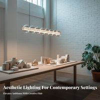 Italian Design Long Strip Chandelier Modern Design Linear Glass Hanging Light Adjustable Hanging Wire Bar Counter Hanging Lamp High Color Rendering for Restaurant Owners, Interior Designers, Office Workers, Dining Room