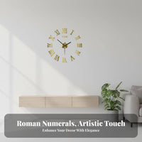 Punch-Punchless Installation DIY Frameless Wall Clock Silent Movement Frameless Roman Numeral Clock Easy to Install for Renters, Bedroom