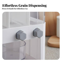 Large Capacity Press-to-Dispense Rice Container Push Button Dispensing Multi-Compartment Grain Dispenser Transparent Design for Pantry
