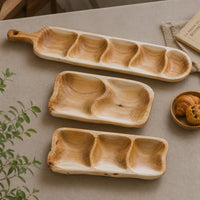 Solid Wood Compartment Tray with Handle, Japanese Style, for Snacks and Fruits