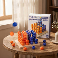 Row Four Game Strategy Wooden Board Game with Beads for Adults, Classroom