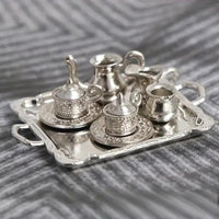 Dollhouse Miniature Alloy Tea Set for Dollhouse Kitchen