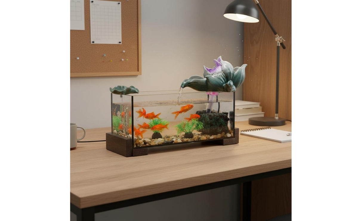 Housewarming Gift Chinese Design Rockery Aquatic Pet Aquarium Relaxing Sound Feng Shui Water Feature Aquarium Soothing Atmosphere Tabletop Fountain Aquatic Pet Aquarium Easy Maintenance for Living Room, Office