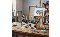 67 Holes Paint Brush Rack Detachable Wooden Brush Stand DIY Paintbrush Stand Natural Wood Finish for Painting Workshop