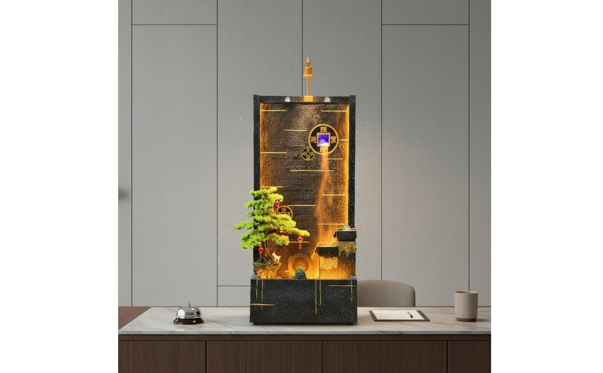 LED Water Feature Waterfall Feng Shui Design Rockery Landscape Waterfall Humidifying Unit Humidifier Floor Standing Water Feature for Business Owners