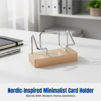 Beech Wood Business Card Holder, Metal Stand, Office Desktop Organizer, Modern Minimalist Card Display, Multiple Colors