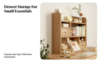 Multitier Desktop Shelf Unit with Drawers Space Saving Desktop Shelf Sturdy Construction Rounded Corners for Students, Bedroom