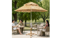 Tiki Umbrella with Tilt Double-Layer Thatch Parasol Tiltable Straw Umbrella for Patio, Poolside, Garden