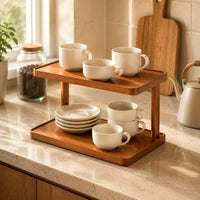 Two-Tier Cup Rack Woodtea-Ware Ware Rack Open-Frame Countertop Display Shelf