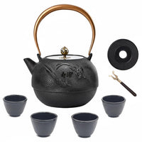 Cast Iron Teapot Uncoated Japanese Traditional Iron Teapot Multi-Cooktop Compatible Loose Leaf Tea Pot for Outdoor, Camping