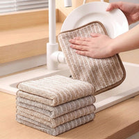 Striped Microfibre Cloth Set of 3, Reinforced Cleaning Cloths for Dishes and Countertops, High Absorbent Dish Towel with Stitched Edges, 25x25cm