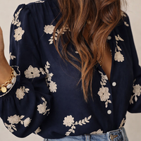 Going Out Tops for Women UK with Embroidered Floral Detail, V Neck Long Sleeve Blouse in Polyester Sheer Fabric, Nice Party with Tailored Fit