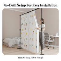 Drillnon-permanent Installation Tension Rod Partition Curtain tool-freestanding Design Floor-to-Ceiling Tension Pole Kit Adjustable Height and Width Room Divider Light-Blocking for Renters, Studio Apartment Dwellers, Students, Bedroom, Dressing Area