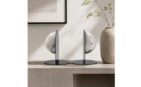 Round Bookends with Marble Orb Sculptural Marble Bookends with Metal Base Modern Bookend Set for Readers, Bookshelf, Office, Reading Quiet Area