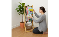 3-Tier Basket Stand Floor-Standing Leaning Storage Rack with Baskets Angled Bookcase for Kids, Reading Corners, Living Areas