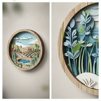 5 Pieces Plaques with Landscape Artwork Layered Wooden Wall Plaques Flat Wooded Landscape Art for Living Room, Bedroom, Office