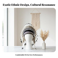 Indian Aesthetic Feather Battle Headdress Natural Feathers Tribal Aesthetic Headpiece Leader Feather Headdress Adjustable Band