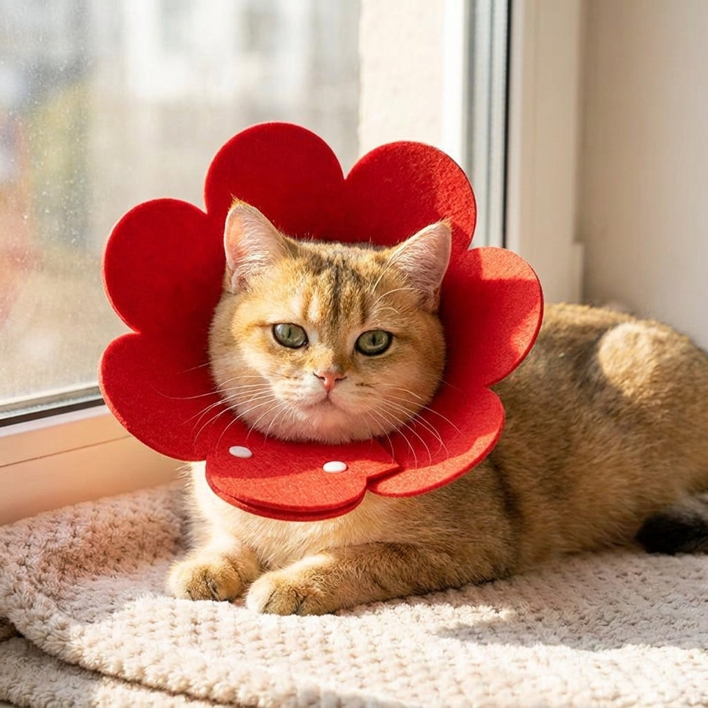 Pet Cone for Neck Recovery, Soft Felt Material for Post-Surgery, Adjustable Anti-Lick Guard in Cartoon Style
