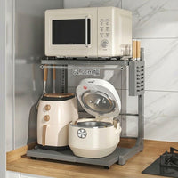 2-Tier Microwave Rack, Extendable, With Slide Shelf, Magnetic Panel, With Knife Holder, Kitchen Storage Rack