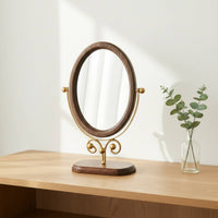 Wooden Frame Desktop 360° Rotating mirror° Rotation Vintage Design Dressing Table Mirror Decorative Personal Care Accessory for Bedroom, Dorm Room