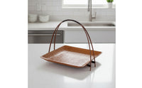 Bamboo Tray with Stand Traditional Woven Snack Platter Handmade for Tea Time, Tabletop