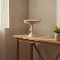 Display Stand with Wood Top Rustic Cake Stand Pedestal Riser for Sweet Display, Entryway Console
