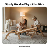 3 Pieces Wooden Climbing Playset Solid Wood Construction Child-Centered Climbing Playset Multi-Functional Child-Centered Climber Set for Indoor, Home
