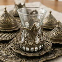 Turkish Tea Cup Set Filigree Lidded Tea Cup Set Antique-Style