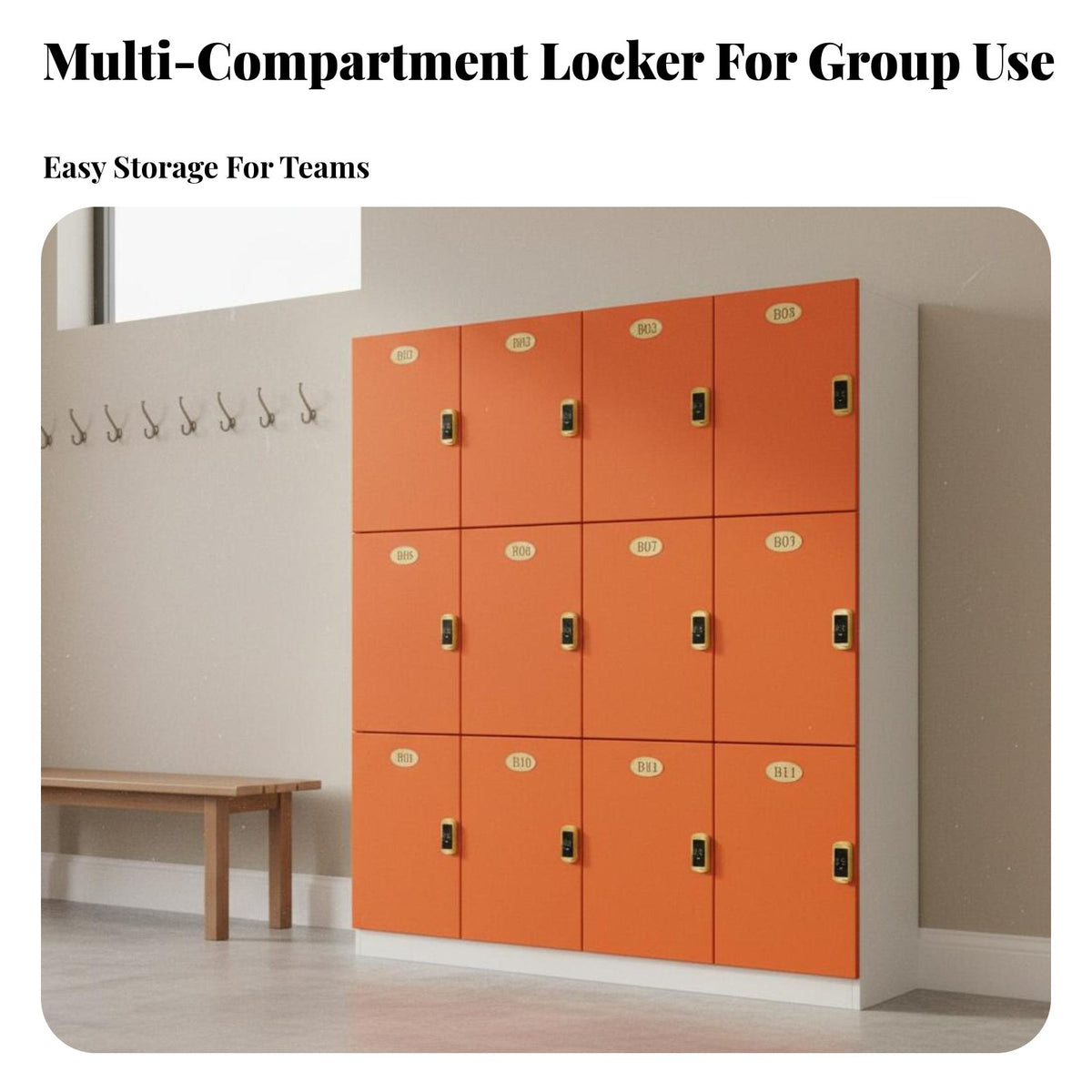 Electronic Lock Storage Cabinet Stable Structure Gym Storage Locker Unit Wear-Resistant Multiple-Door Wooden Locker for Stretching Studio, Spa