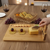 6 Pieces Bamboo Cheese Board and Knife Set Easy to Clean Stain Resistant Meat and Cheese Board Platter with Cutlery
