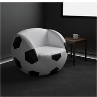 2 Pieces Matching Footstool Soccer Ball Chair Creative Design Football Armchair Comfortable Sports Theme Chair Set Swivel Base for Teens, Kids, Playroom, Game Room, Bedroom