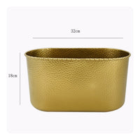Modern Minimalist Rectangular Metal Flower Pot Luxury Feel Hammered Metal Planter Multi-Purpose Oblong Decorative Vase for Florists, Home Decorators, Living Room, Tabletop, Wedding, Office