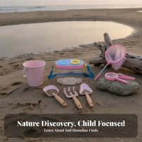 9 Pieces Telescopic Seaside Exploration Set Wooden Handles Beach Explorer Kit Mesh Net Beach Collecting Set Magnifying Glass for Children