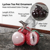 Desk Ornament Heat Sensitive Color Changing Tea Pet Figurine, Resin Lychee Design for Ceremony and Table Display, Interactive Decoration for Lovers