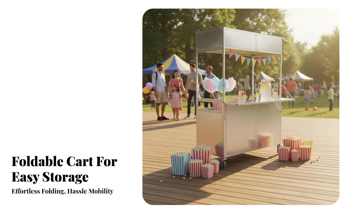 Foldable Portable Vending Unit Versatile Mobile Street Food Trolley Heavy-Duty Portable Market Stall for Entrepreneurs, Outdoor Events, Festivals