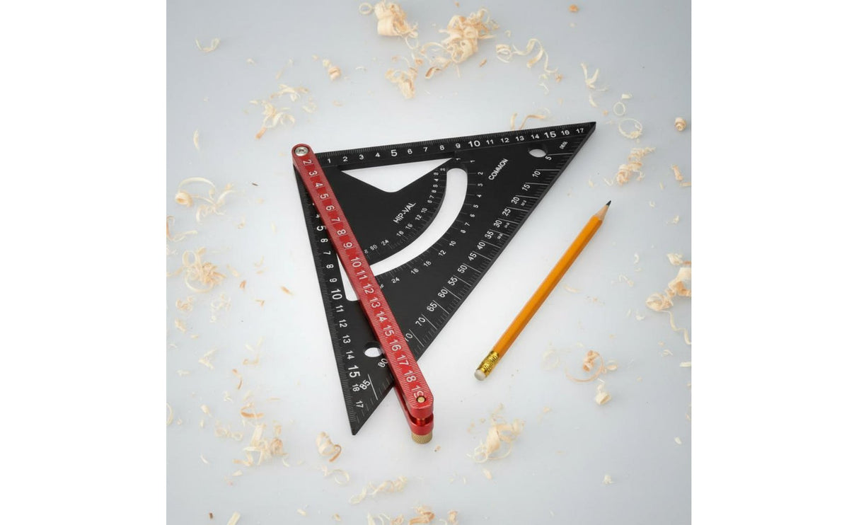 Double Scale (Metric & Imperial) Aluminum Speed Square High Precision Woodworking Triangle Ruler Multi-Function 7 Inch Rafter Square Pre-Set Angle for Woodworkers, Carpenters