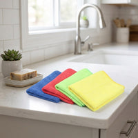 Multi-Color Microfibre Cleaning Cloths, Super Absorbent Towel for Kitchen and Car, Reusable 4-Pack