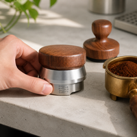 Walnut Stainless Steel Coffee Distributor and Tamper, Adjustable 51/58mm