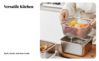 Efficient Drainage Stainless Steel Food Container with Drainer Sealed Lid Refrigerator Storage Container with Strainer Easy to Clean Stainless Steel Crisper Box Multipurpose for Meal Preppers, Chefs, Picnic