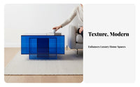 Klein sapphire Gradient Acrylic Cube Table Light Luxury aesthetic space-saving End Table Modern Design Nightstand Square Shape for Home Decorators, Apartment Dwellers, Living Room, Bedroom, Lounge Area, Small Spaces