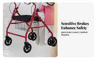 Built-in Storage Mobility Aid with Seat and Basket Safety Braking System Rollator Mobility Aid Lightweight Elderly Shopping Cart Sturdy Frame for Seniors, Rehabilitation Patients, Walking, Daily Use, Indoors, Outdoors