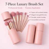 7 Make-Up Brushes & Tools with, Synthetic Bristles Cosmetic for Daily Foundation Powder Eyeshadow Blush Kit for Travel, Gift Set