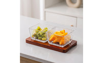 Serving Tray with Glass Containers Wooden Snack Tray with Lids Container with Lid Hammered Platter Double-Compartment for Hosts