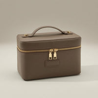 Zip-Around Structured Makeup Case Compact Makeup Bag with Handle Wipe-Clean Organizer Stylish for Dressing Table