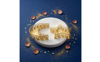 2 Pieces Gold-Colored Perforated Metal Tray Set Mosque-Style Pattern Crescent Moon Tray Hollow-Sided Crescent Moon Platter Decorative