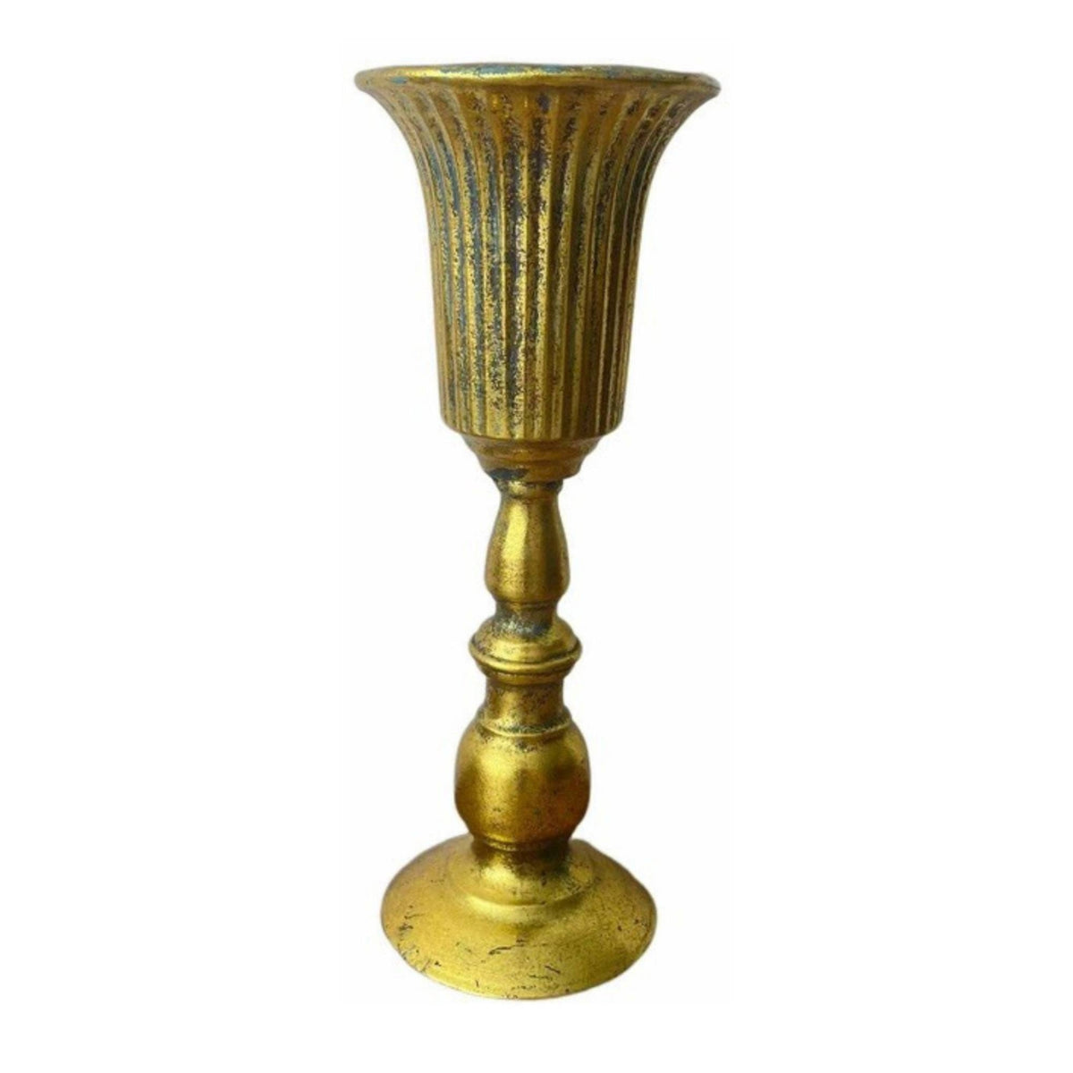Gold Pedestal Urn Antique Style Tabletop Urn Tall Vessel for Wedding Planners, Interior Designers, Ceremony Decor
