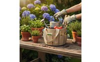 9 Pieces Heavy Duty Garden Tool Tote Bag Set Sharp and Long-Lasting Gardening Tote with Tools Ergonomic Handles Portable Garden Tool Kit Rust Resistant for Beginners