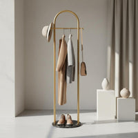 Minimalist Freestanding Clothing Rack with Marble Base Light Luxury Design Single Rod Garment Rack Nordic Aesthetic Freestanding Coat Stand with Marble Base Easy Assembly for Boutique Owners, Hotel, Bedroom, Entryway